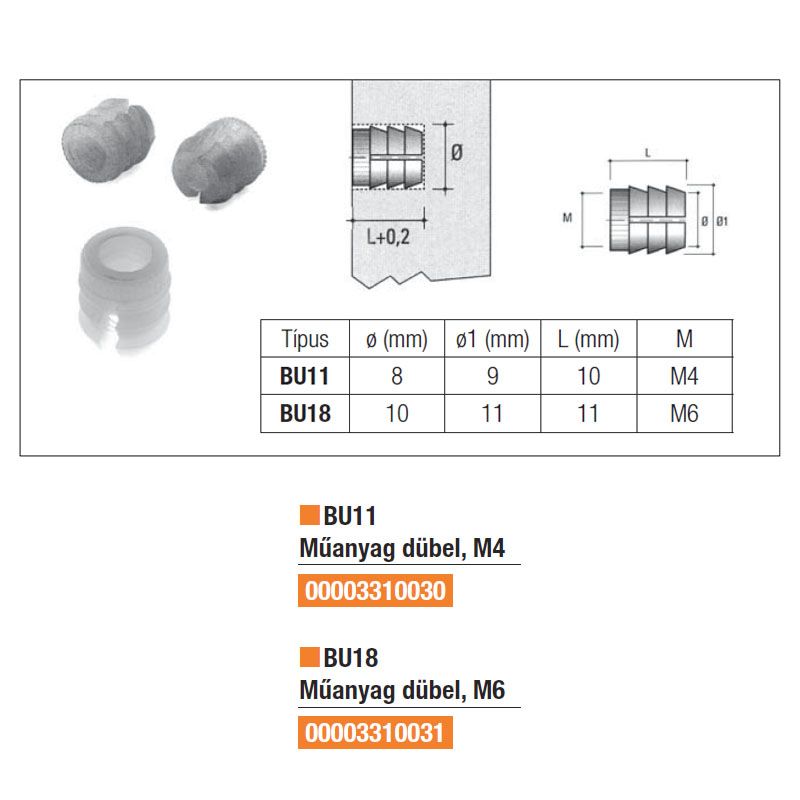 FOREST 10003310031 EXCENTERCSAPHOZ DÜBEL M6/10*11 MŰANYAG BEÜTHETŐ  BÚTOR KÖTŐELEM