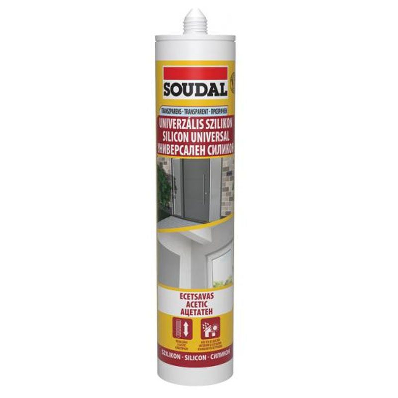 TÖMÍTŐ UNIVERZÁLIS SZÍNTELEN ECETSAVAS 280ml SOUDAL 154564 TÖMÍTÉSTECHNIKA