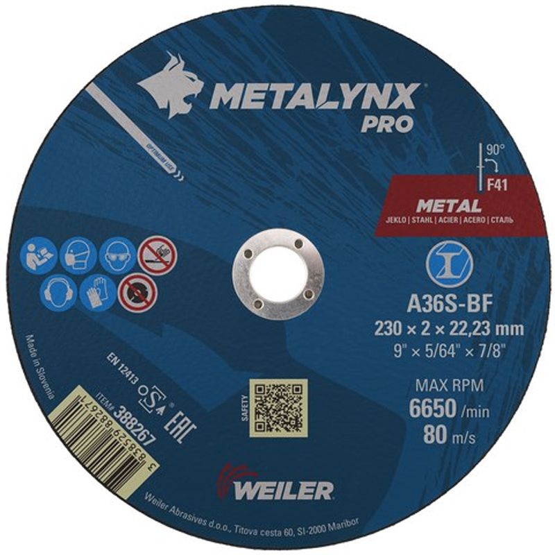 VÁGÓKORONG ACÉL D230*2.0 22LYUK A36S-BF METALYNX PRO 388267 VÁGÓKORONG ACÉL D230*2.0 22LYUK A36S-BF METALYNX PRO 388267