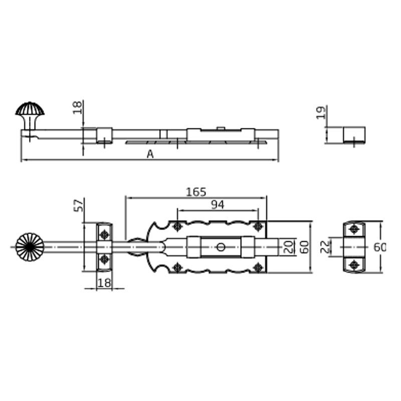 AMIG 410/6103 TOLÓZÁR LAPOS 250*60mm FEKETE KOVÁCSOLT VAS JELLEGŰ  BÚTORVASALAT