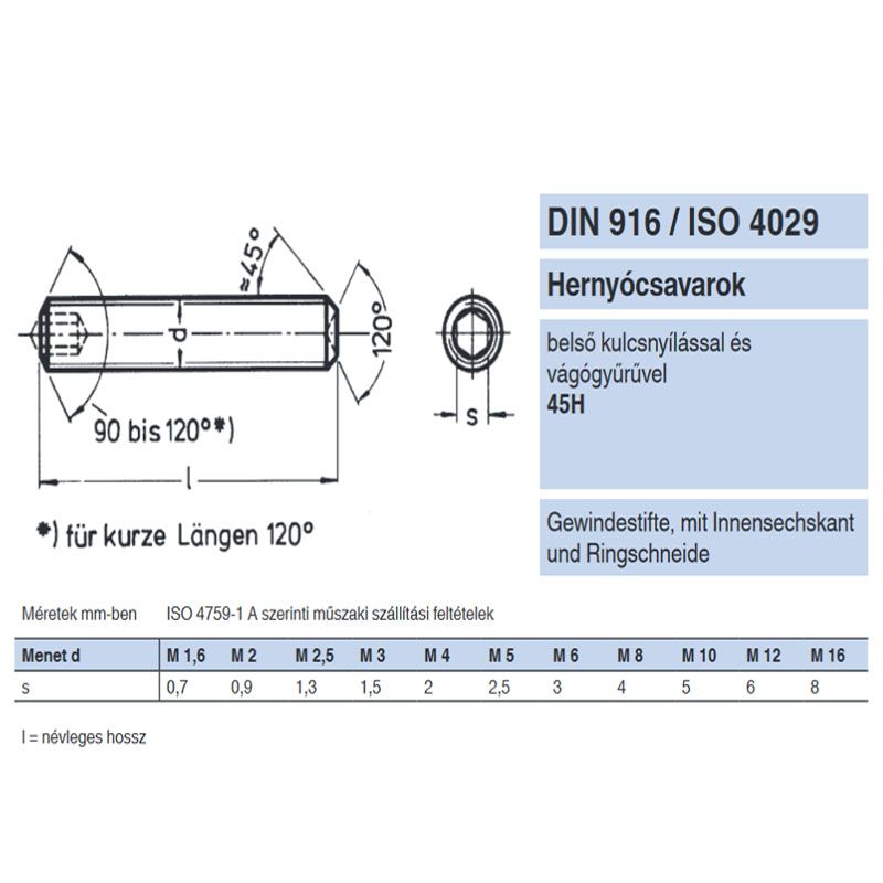 HERNYÓCSAVAR BK 3/8c*9mm DIN 916-45H UNC NAT.BELSŐKÚPOS IMPORT COLOS CSAVAROK