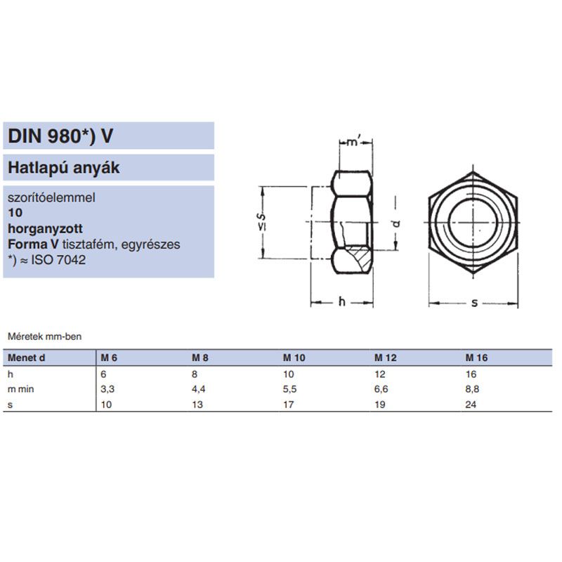 ÖNBIZT.ANYA OLDALNY. M10*1.00 DIN 980V-10 HG.  ANYACSAVAR