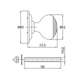 AMIG 14/6262 AJTÓGOMB FIX ROZETTÁS D61/80 ANTIK-BRONZ GÖMB EXTRA NAGY 